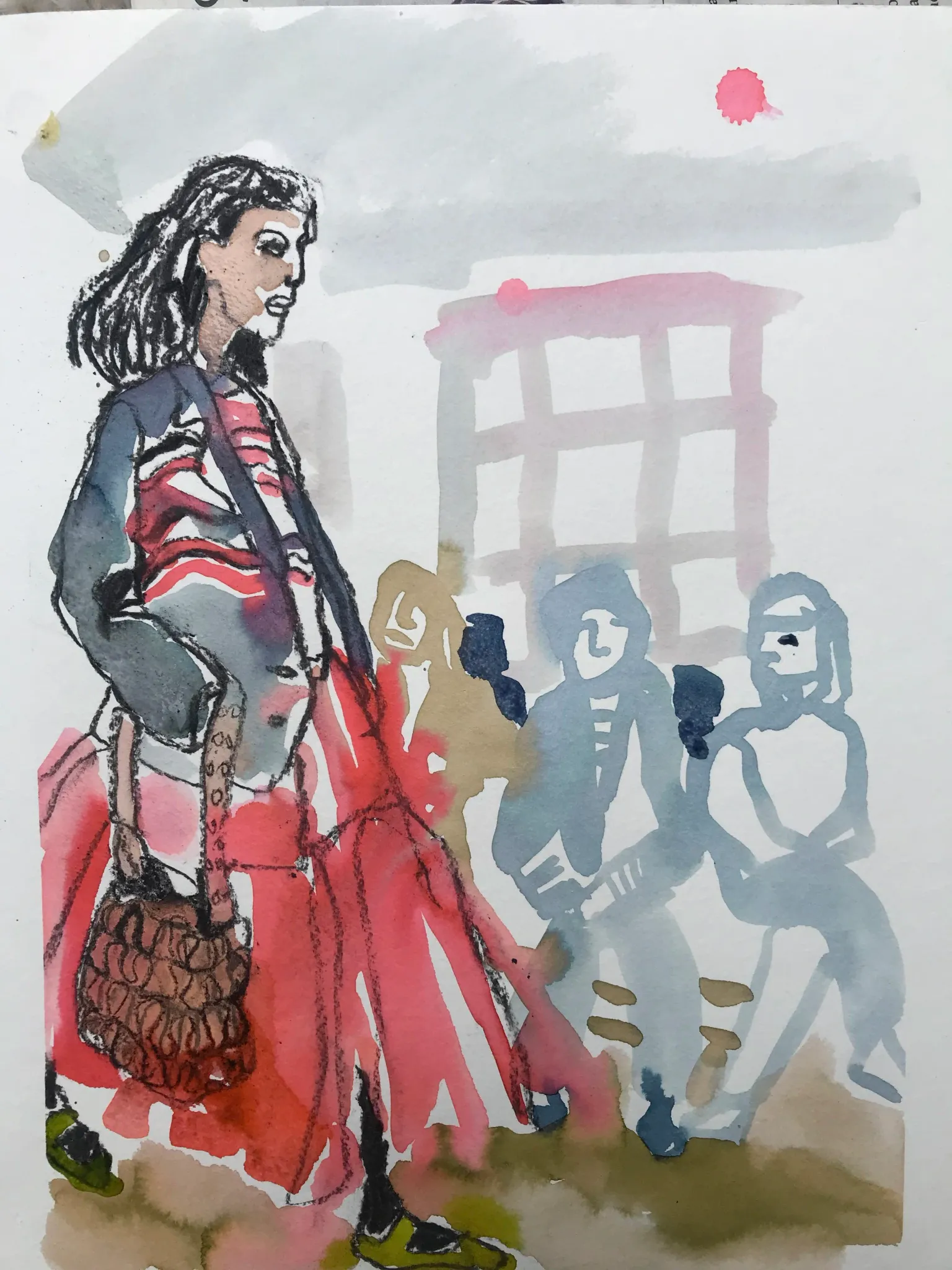 Molly Goddard A/W 23 catwalk illustration.