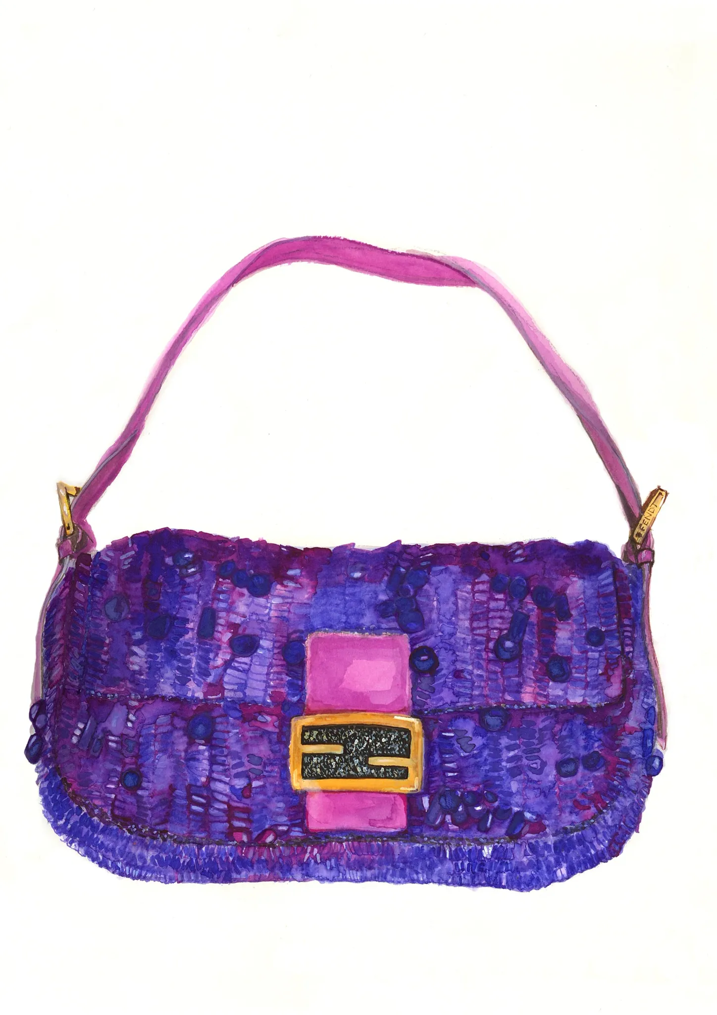 Fendi baguette bag illustration by Tracey Smith