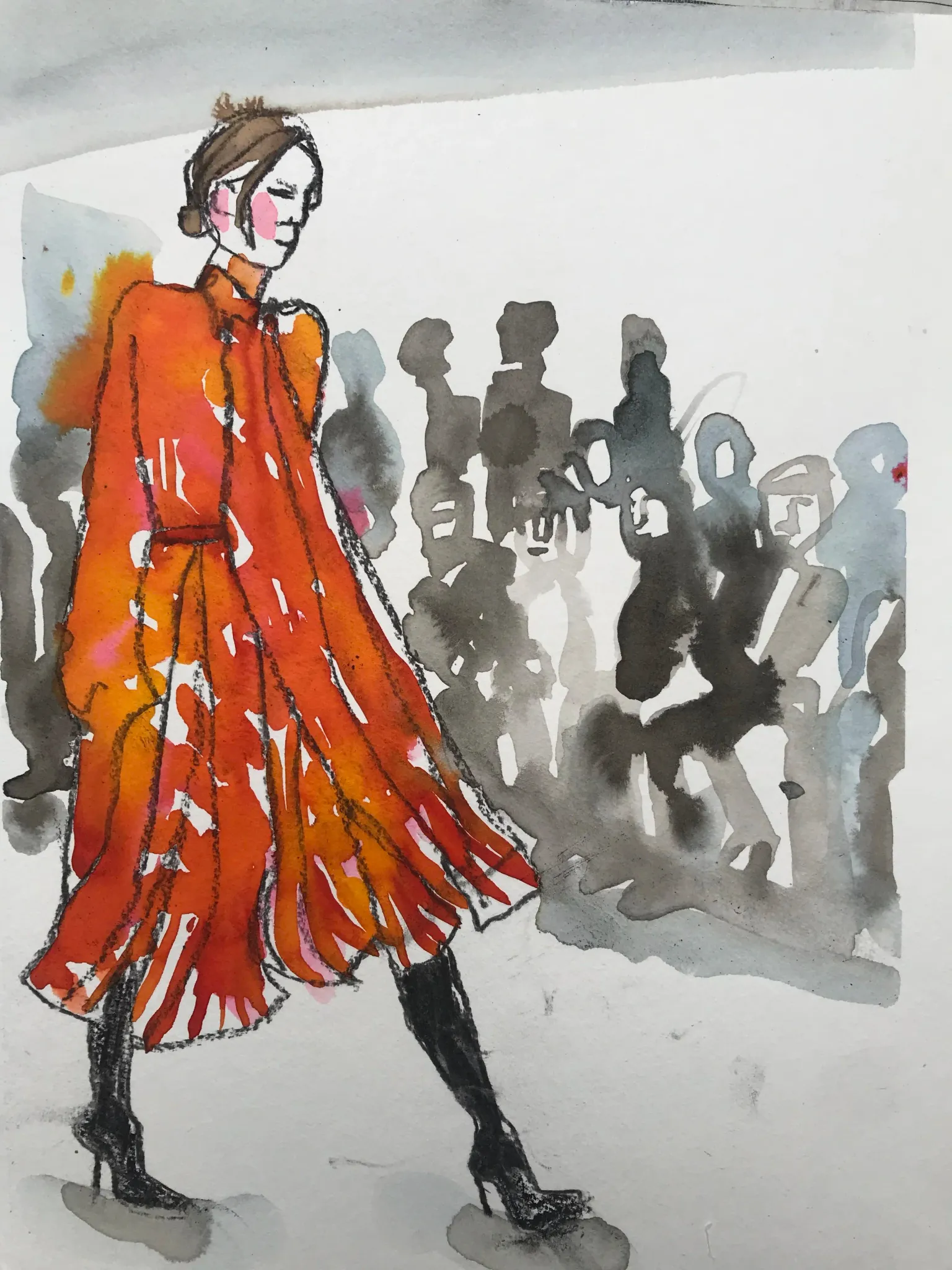 Balenciaga A/W 23 catwalk illustration.