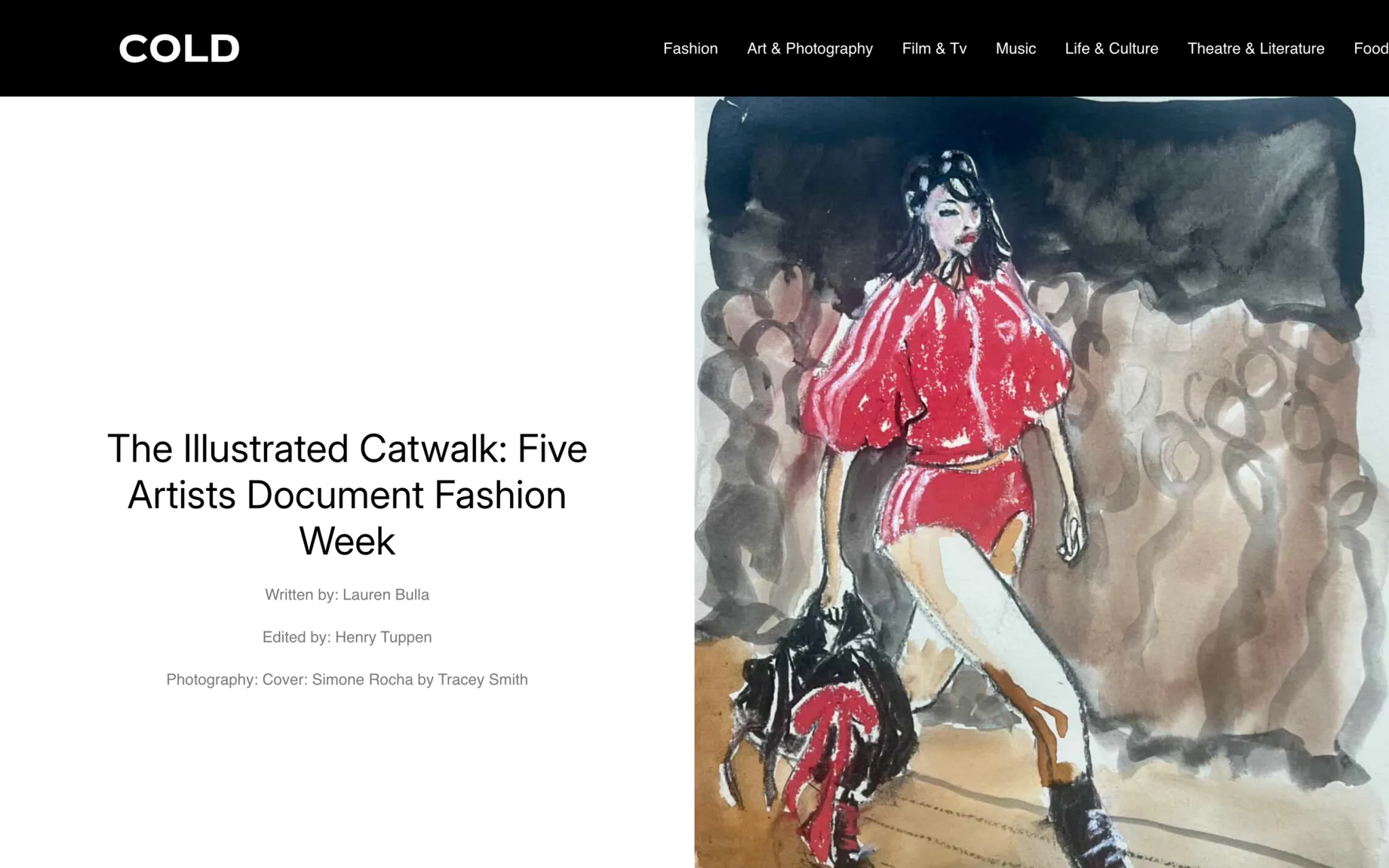 Cover of Cold Magazine Article on Fashion Illustration coverage of London Fashion Week April 2026. https://thecoldmagazine.co.uk/fashion-illustration/?v=7885444af42e