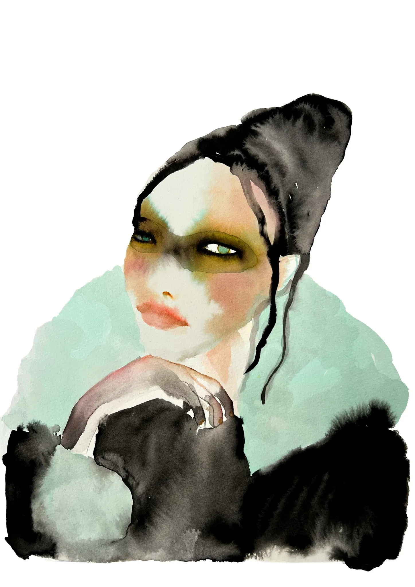 Astrid — Inky Face watercolour illustration by Tracey Smith.