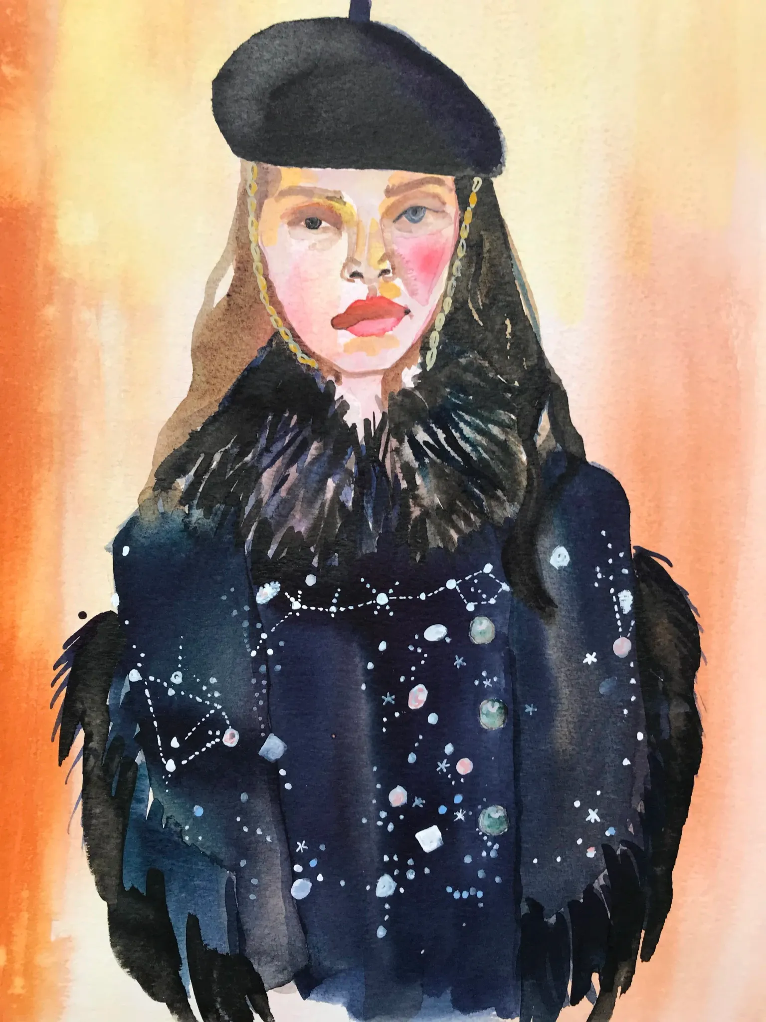 Gucci Constellation coat illustrated by Tracey Smith.