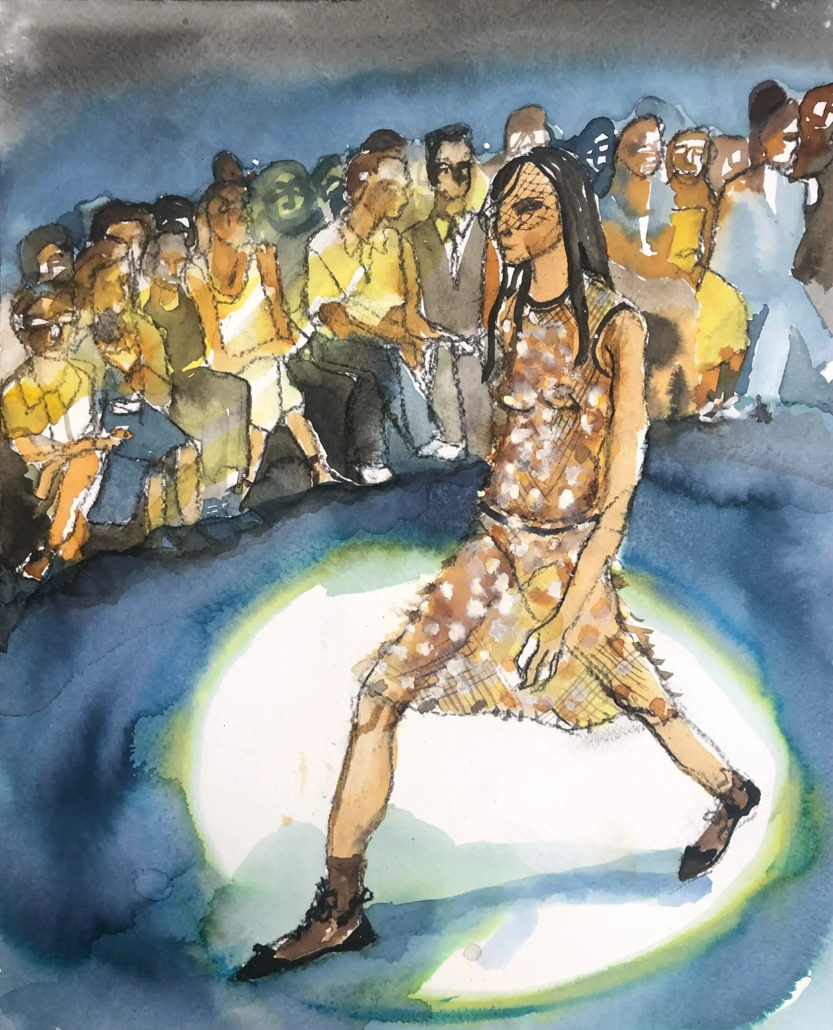 Numero Ventuno S/S24 catwalk illustration by Tracey Smith.