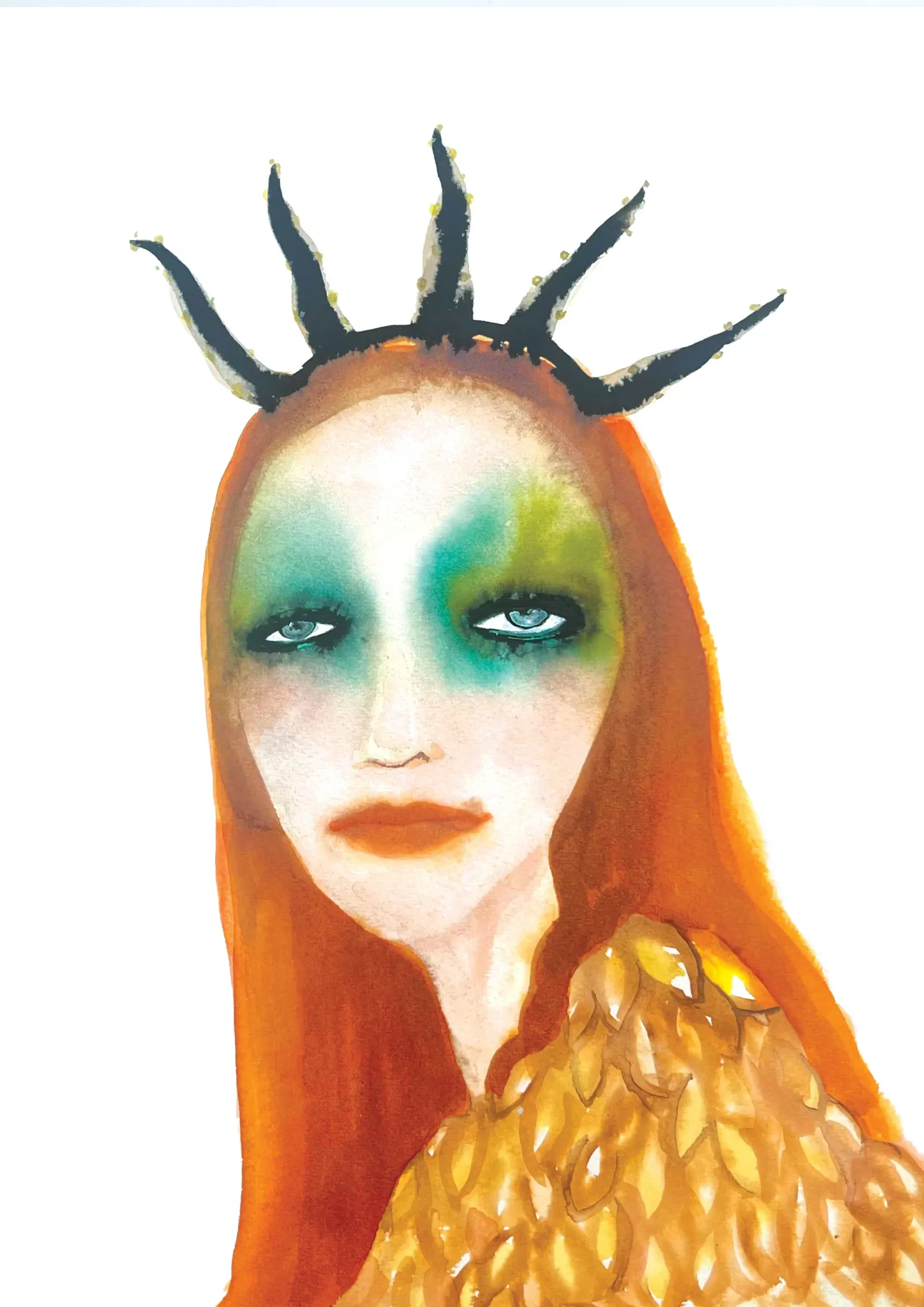 Ariadne — Inky Face watercolour illustration by Tracey Smith.