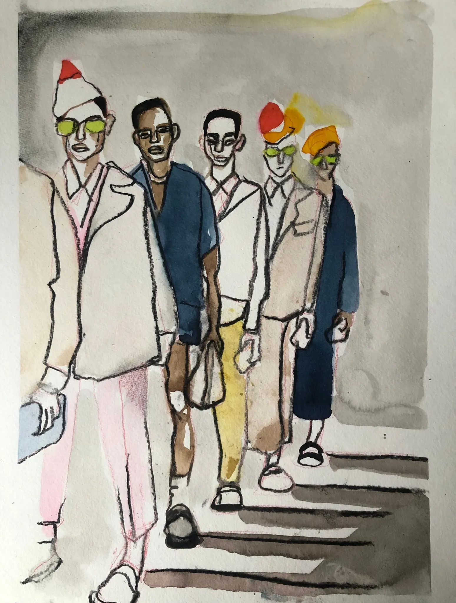 Dior Mens Finale catwalk illustration card by Tracey Smith