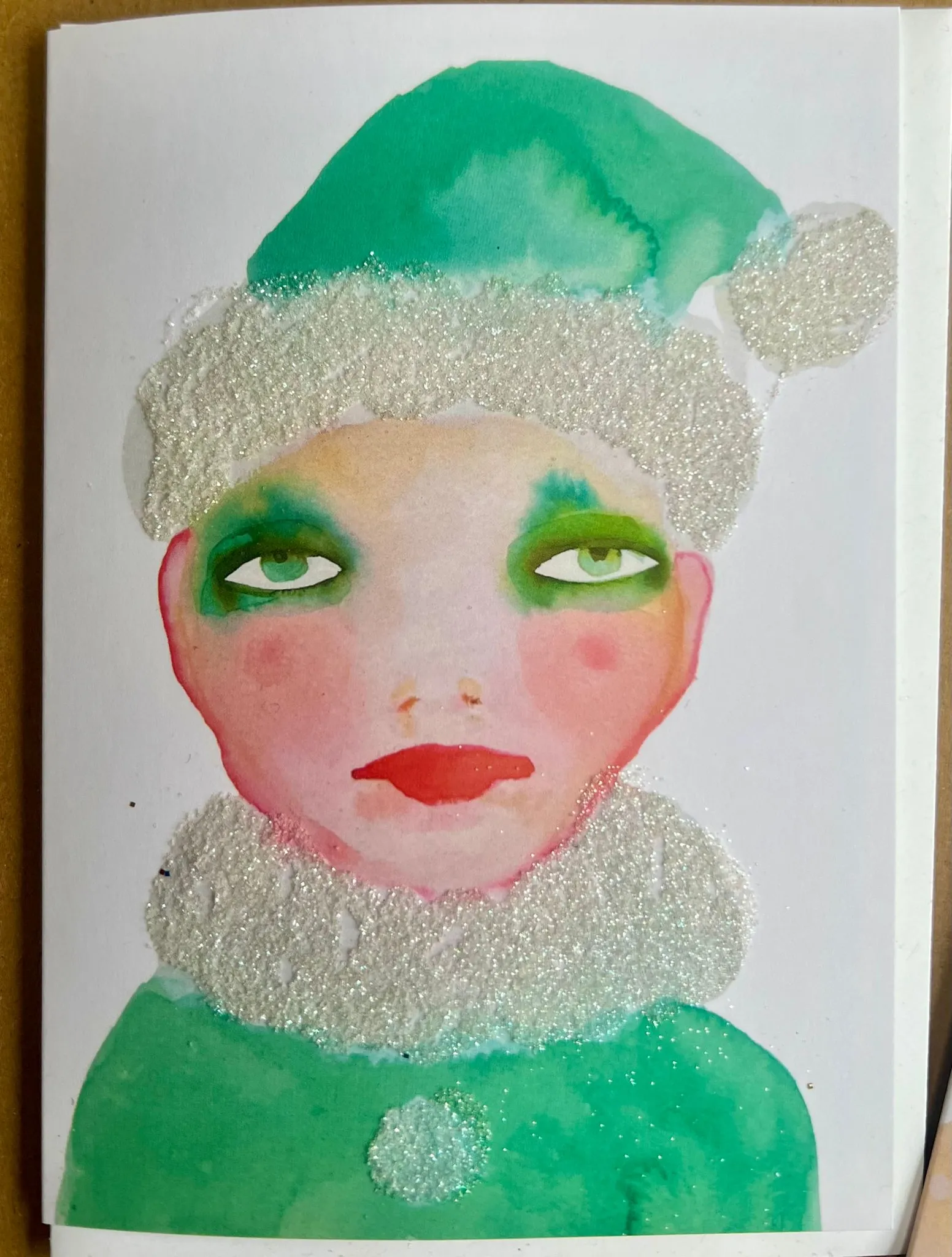 Glittery Elf A6 Christmas card illustrated by Tracey Smith