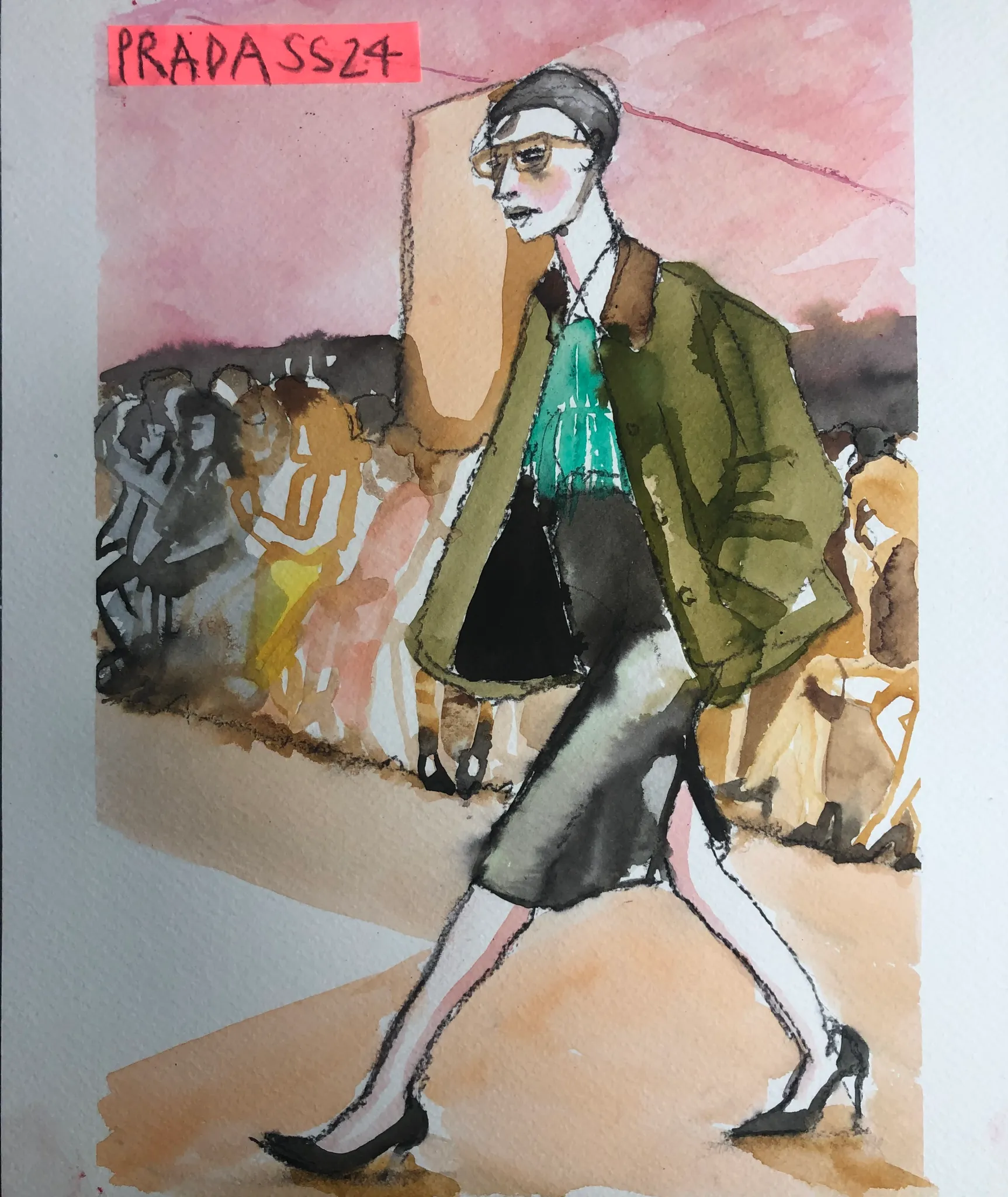 Prada SS24 fashion illustration catwalk sketch
