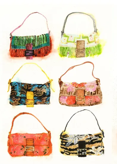 Fendi Baguette watercolour illustration by Tracey Smith.