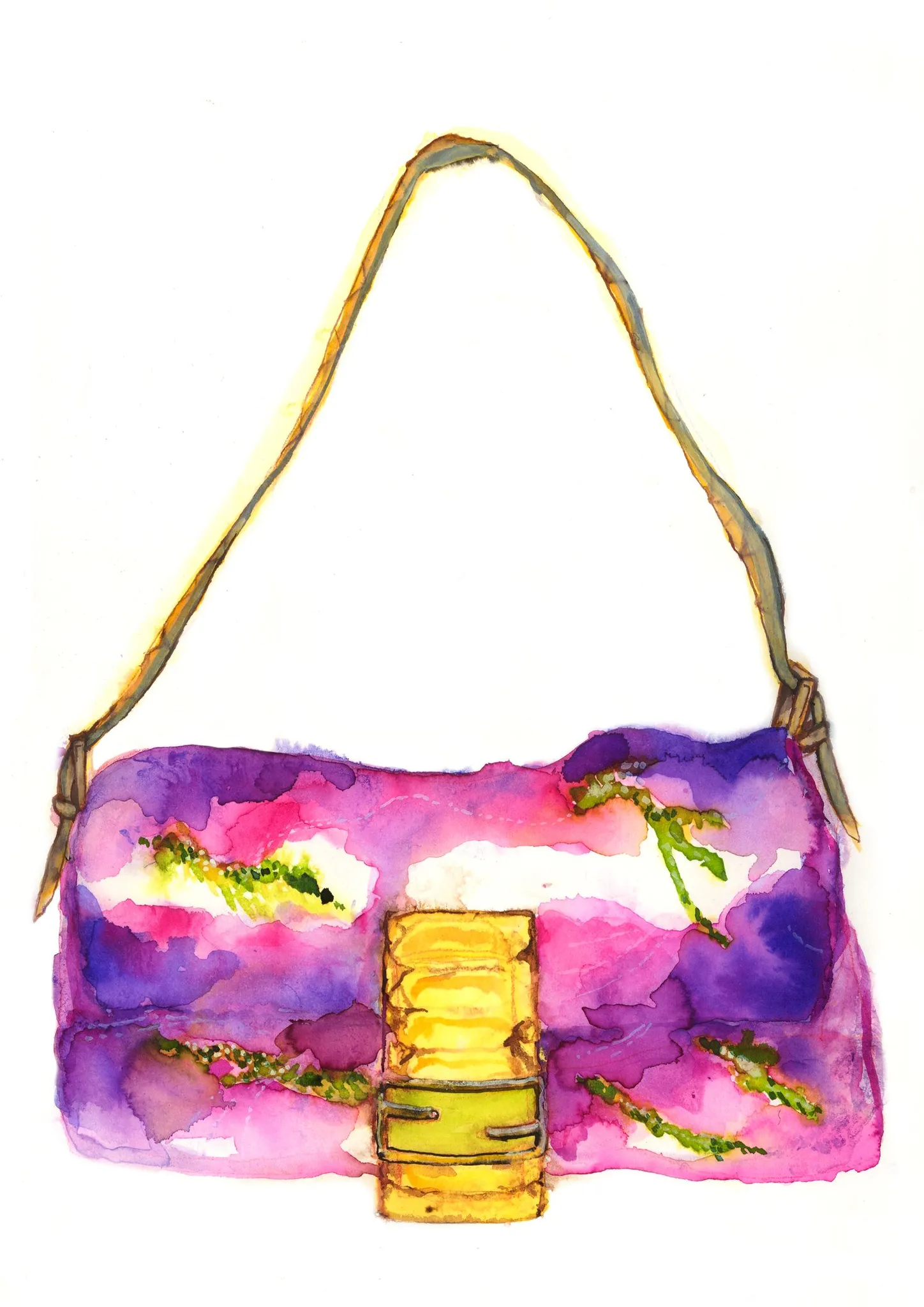 Tie Dye Beaded Bag A4 giclee print, an ink and watercolour illustration by Tracey Smith